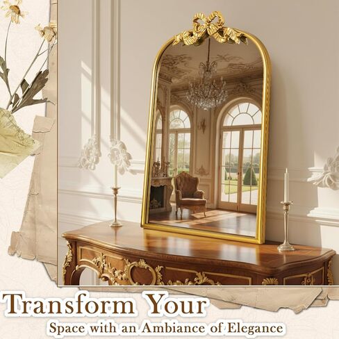vercraft الذهب القوس مرآة 27 "× 19" خمر مقوس الغرور مرآة ديكور الجدار مع إطار معدني العتيقة الباروك القوس ديكور للمنزل خلع الملابس الجدول مدخل الحمام مدخل غرفة المعيشة in Kuwait