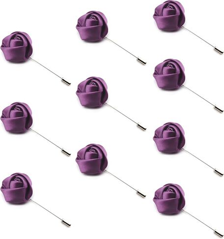 10Pcs Rose Boutonniere Lapel Pin for Men Purple Flower Lapel Pin for Men Suits Handmade Rose Corsage Satin Flower Outfit Accessories Groom Groomsman Wedding Brooch for Husband Brother in Saudi Arabia