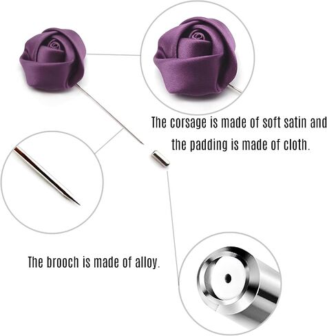 10Pcs Rose Boutonniere Lapel Pin for Men Purple Flower Lapel Pin for Men Suits Handmade Rose Corsage Satin Flower Outfit Accessories Groom Groomsman Wedding Brooch for Husband Brother in Saudi Arabia