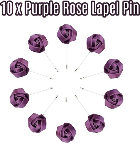 10Pcs Rose Boutonniere Lapel Pin for Men Purple Flower Lapel Pin for Men Suits Handmade Rose Corsage Satin Flower Outfit Accessories Groom Groomsman Wedding Brooch for Husband Brother in Saudi Arabia