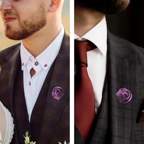 10Pcs Rose Boutonniere Lapel Pin for Men Purple Flower Lapel Pin for Men Suits Handmade Rose Corsage Satin Flower Outfit Accessories Groom Groomsman Wedding Brooch for Husband Brother in Saudi Arabia
