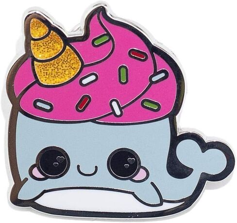 Glitter Galaxy Neddie Narwhal Soft Enamel Collector's Pin - Cute Blue & Pink Sea Unicorn With Gold Ice Cream Cone Horn & Sprinkles - Great Gift Accessory For Lapel, Jacket, Purse, Hat Or Backpack in Saudi Arabia