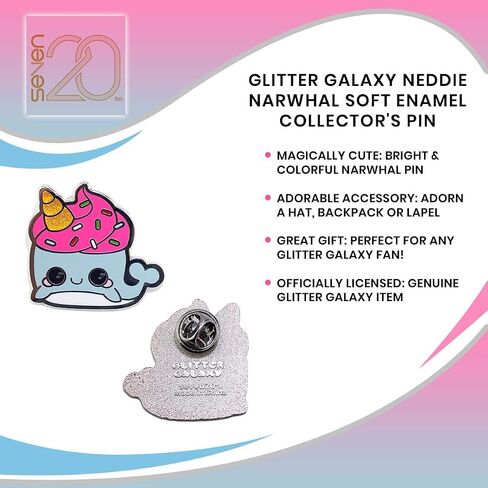 Glitter Galaxy Neddie Narwhal Soft Enamel Collector's Pin - Cute Blue & Pink Sea Unicorn With Gold Ice Cream Cone Horn & Sprinkles - Great Gift Accessory For Lapel, Jacket, Purse, Hat Or Backpack in Saudi Arabia