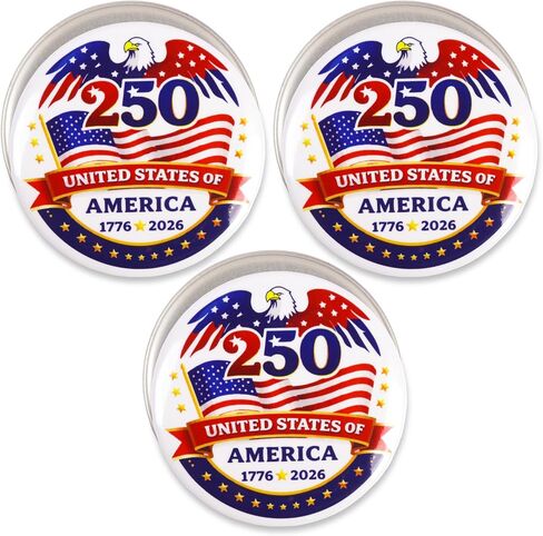 United States of America 250th Anniversary Button, Patriotic American Pinback, Festive Brooch Accessory, 3 Inches (Pack of 3) in Kuwait
