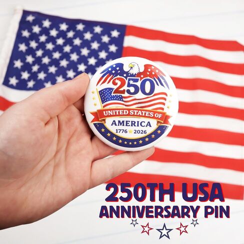 United States of America 250th Anniversary Button, Patriotic American Pinback, Festive Brooch Accessory, 3 Inches (Pack of 3) in Kuwait
