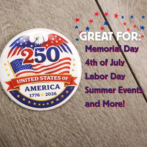United States of America 250th Anniversary Button, Patriotic American Pinback, Festive Brooch Accessory, 3 Inches (Pack of 3) in Kuwait