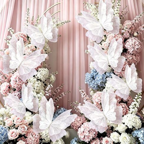 White Giant Butterfly Decorations Set - 8 PCS Large 3D Butterfly Wall Decor (4pcs 45cm & 4pcs 55cm) with 1 Roll Double-Sided Tape for Baby Shower Birthday Wedding Nursery Bedroom Wall Decor in Saudi Arabia