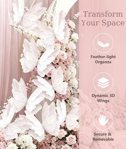 White Giant Butterfly Decorations Set - 8 PCS Large 3D Butterfly Wall Decor (4pcs 45cm & 4pcs 55cm) with 1 Roll Double-Sided Tape for Baby Shower Birthday Wedding Nursery Bedroom Wall Decor in Saudi Arabia