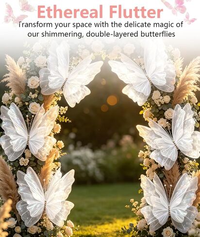 White Giant Butterfly Decorations Set - 8 PCS Large 3D Butterfly Wall Decor (4pcs 45cm & 4pcs 55cm) with 1 Roll Double-Sided Tape for Baby Shower Birthday Wedding Nursery Bedroom Wall Decor in Saudi Arabia