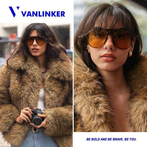 VANLINKER Oversized Aviator Sunglasses for Women Men Trendy Retro 70s Large Big Sun Glasses VL9911 in Kuwait