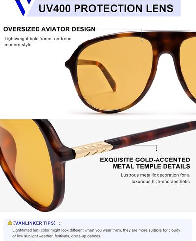 VANLINKER Oversized Aviator Sunglasses for Women Men Trendy Retro 70s Large Big Sun Glasses VL9911 in Kuwait