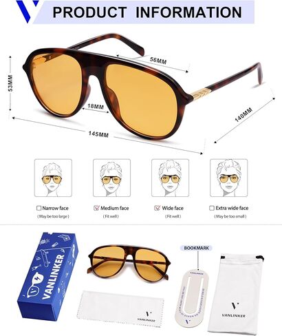 VANLINKER Oversized Aviator Sunglasses for Women Men Trendy Retro 70s Large Big Sun Glasses VL9911 in Kuwait