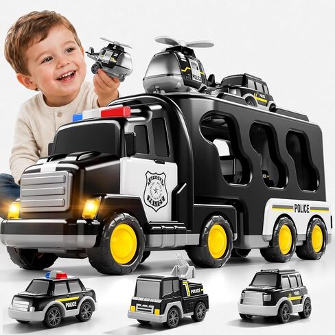 Bennol Toddler Trucks Toys for Boys Kids, 16.9-in Longer Transport Construction Truck with 6 Cars, Car Truck Toys with Lights & Sounds, Birthday Gift for 2 3 4 5 Years Old Boys and Girls in Kuwait