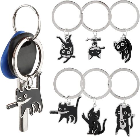 6PCS Cat Keyrings, Cute Black Cat Cool Stuff Keychain Decor Perfect Cats Lover Gifts for Men and Women, Funny Bag Charm Car keychains in Saudi Arabia