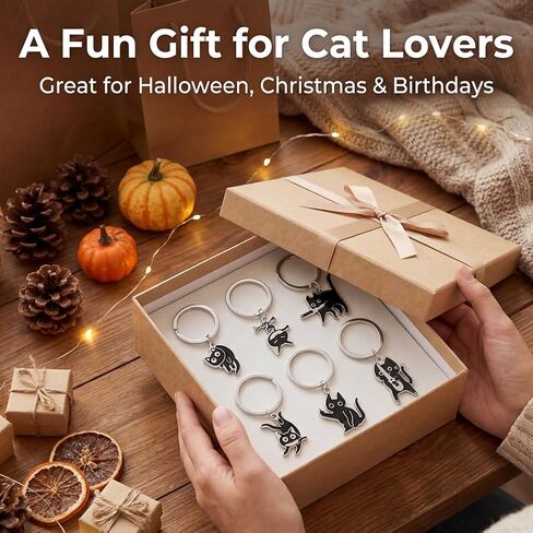 6PCS Cat Keyrings, Cute Black Cat Cool Stuff Keychain Decor Perfect Cats Lover Gifts for Men and Women, Funny Bag Charm Car keychains in Saudi Arabia