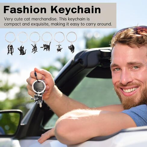 6PCS Cat Keyrings, Cute Black Cat Cool Stuff Keychain Decor Perfect Cats Lover Gifts for Men and Women, Funny Bag Charm Car keychains in Saudi Arabia