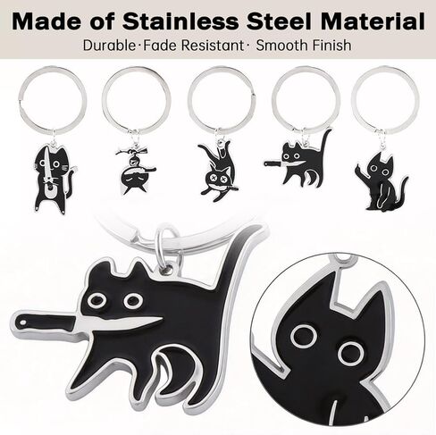 6PCS Cat Keyrings, Cute Black Cat Cool Stuff Keychain Decor Perfect Cats Lover Gifts for Men and Women, Funny Bag Charm Car keychains in Saudi Arabia