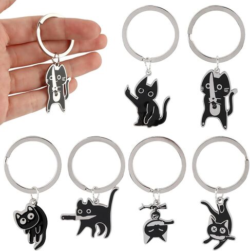 6PCS Cat Keyrings, Cute Black Cat Cool Stuff Keychain Decor Perfect Cats Lover Gifts for Men and Women, Funny Bag Charm Car keychains in Saudi Arabia