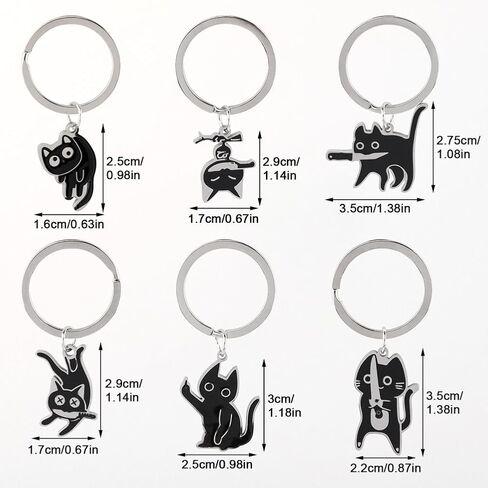 6PCS Cat Keyrings, Cute Black Cat Cool Stuff Keychain Decor Perfect Cats Lover Gifts for Men and Women, Funny Bag Charm Car keychains in Saudi Arabia