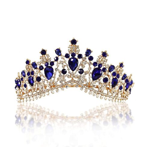Blue Tiara Birthday Crowns for Women Crystal Princess Crown with Combs Rhinestone Headband for Bride Wedding Party Halloween Costume Hair Accessories in Saudi Arabia