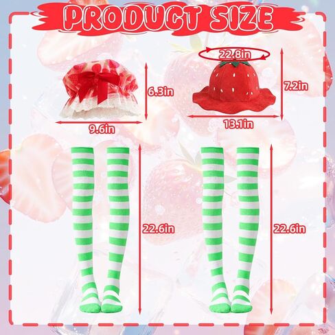 Simple polymer 4 Pcs Strawberry Hat for Women Strawberry Cake Costume Include Strawberry Hat Striped Stockings for Women Halloween Party Dress Up in Saudi Arabia