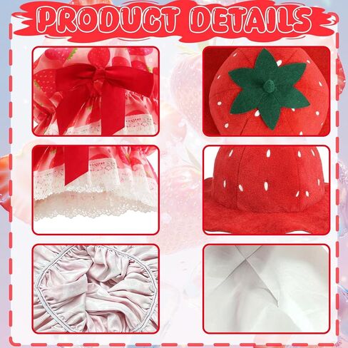 Simple polymer 4 Pcs Strawberry Hat for Women Strawberry Cake Costume Include Strawberry Hat Striped Stockings for Women Halloween Party Dress Up in Saudi Arabia