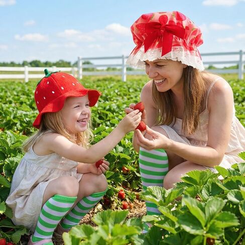 Simple polymer 4 Pcs Strawberry Hat for Women Strawberry Cake Costume Include Strawberry Hat Striped Stockings for Women Halloween Party Dress Up in Saudi Arabia