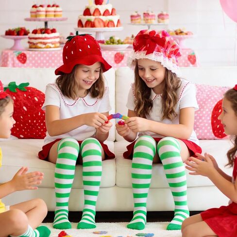 Simple polymer 4 Pcs Strawberry Hat for Women Strawberry Cake Costume Include Strawberry Hat Striped Stockings for Women Halloween Party Dress Up in Saudi Arabia