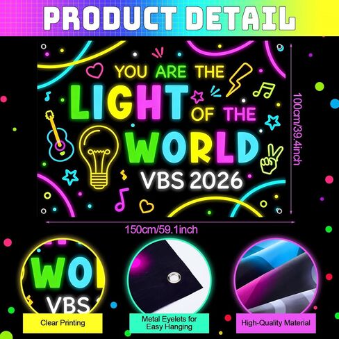 26 Pcs VBS 2026 Decorations Vacation Bible School You Are The Light of The World Illumination Station VBS Backdrop Glow in The Dark Glasses 2026 Summer Vocation Christian School Church Gift in Saudi Arabia