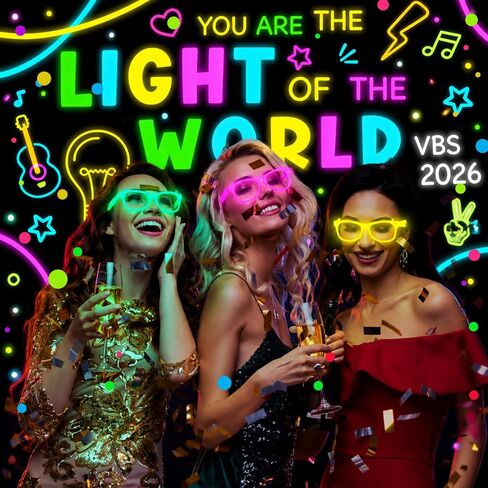 26 Pcs VBS 2026 Decorations Vacation Bible School You Are The Light of The World Illumination Station VBS Backdrop Glow in The Dark Glasses 2026 Summer Vocation Christian School Church Gift in Saudi Arabia