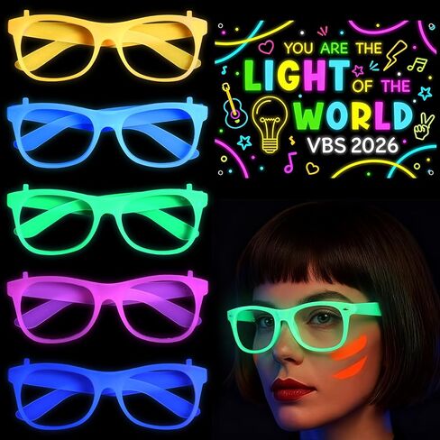 26 Pcs VBS 2026 Decorations Vacation Bible School You Are The Light of The World Illumination Station VBS Backdrop Glow in The Dark Glasses 2026 Summer Vocation Christian School Church Gift in Saudi Arabia