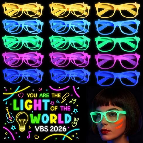 26 Pcs VBS 2026 Decorations Vacation Bible School You Are The Light of The World Illumination Station VBS Backdrop Glow in The Dark Glasses 2026 Summer Vocation Christian School Church Gift in Saudi Arabia