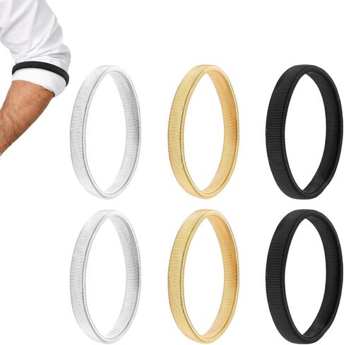 6pcs Sleeve Garters for Women Men, Adjustable Armbands and Anti-Slip Shirt Sleeve Holders Stretchy Metal Elastic Arm Bands Strap Set Gold Black Silver Office Work Outfit Accessories in Kuwait