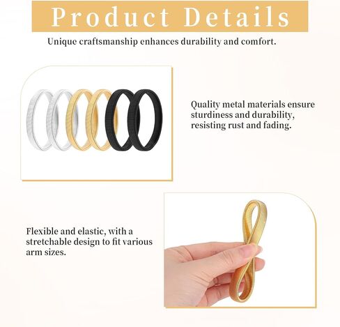 6pcs Sleeve Garters for Women Men, Adjustable Armbands and Anti-Slip Shirt Sleeve Holders Stretchy Metal Elastic Arm Bands Strap Set Gold Black Silver Office Work Outfit Accessories in Kuwait