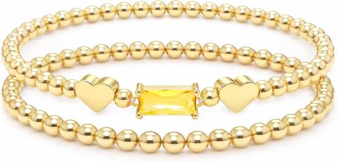 Dainty Birthstone Bracelets for Women - Stretch Elastic 14K-Gold-Plated Bead Bracelet Trendy Heart Friendship Bracelets Stack Birthday Gifts Trendy Stuff Valentines Day Gifts for Her in Saudi Arabia