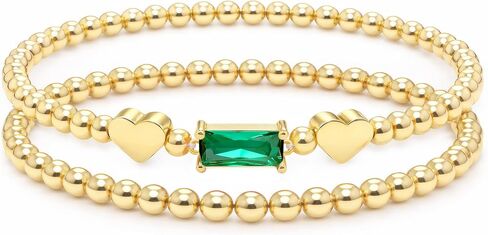Dainty Birthstone Bracelets for Women - Stretch Elastic 14K-Gold-Plated Bead Bracelet Trendy Heart Friendship Bracelets Stack Birthday Gifts Trendy Stuff Valentines Day Gifts for Her in Saudi Arabia