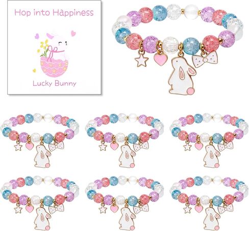 6 Set Easter Bracelets, Easter Gifts for Grandkids, Stocking Stuffers,Adjustable Bunny Charm Stretch Bracelets, Gifts Trendy Stuff, Colorful Cracked Bead Jewelry for Women in Saudi Arabia