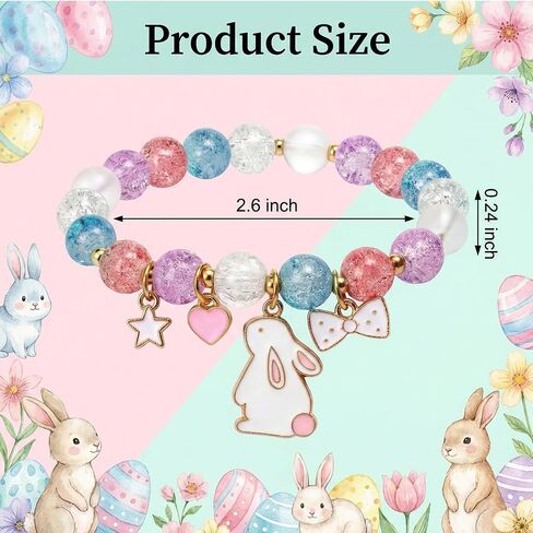 6 Set Easter Bracelets, Easter Gifts for Grandkids, Stocking Stuffers,Adjustable Bunny Charm Stretch Bracelets, Gifts Trendy Stuff, Colorful Cracked Bead Jewelry for Women in Saudi Arabia