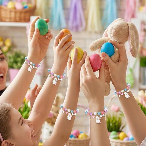 6 Set Easter Bracelets, Easter Gifts for Grandkids, Stocking Stuffers,Adjustable Bunny Charm Stretch Bracelets, Gifts Trendy Stuff, Colorful Cracked Bead Jewelry for Women in Saudi Arabia