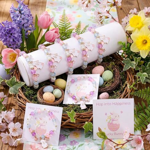 6 Set Easter Bracelets, Easter Gifts for Grandkids, Stocking Stuffers,Adjustable Bunny Charm Stretch Bracelets, Gifts Trendy Stuff, Colorful Cracked Bead Jewelry for Women in Saudi Arabia