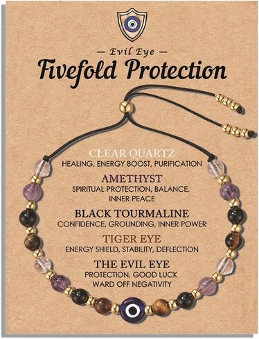 Evil Eye Bracelet for Women Tiger Eye Amethyst Energy Protection Bracelet Natural Crystal Beaded Healing Bracelet Spiritual Guardian Jewelry Gift in Saudi Arabia