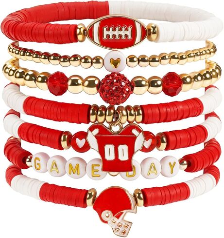 Game Day Football Bracelet for Women Stackable Charm Bracelet Football Accessories Gifts in Saudi Arabia