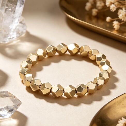 Pyrite Beaded Bracelet for Wealth and Abundance Faceted Pyrite Crystal Bracelet Manifestation and Good Luck Jewelry Gift for Men Women in Saudi Arabia