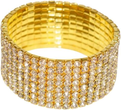 DATOA 8 Rows Sparkly Rhinestone Crystal Stretch Bracelet for Women Wide Bridal Wedding Party Jewelry in Kuwait