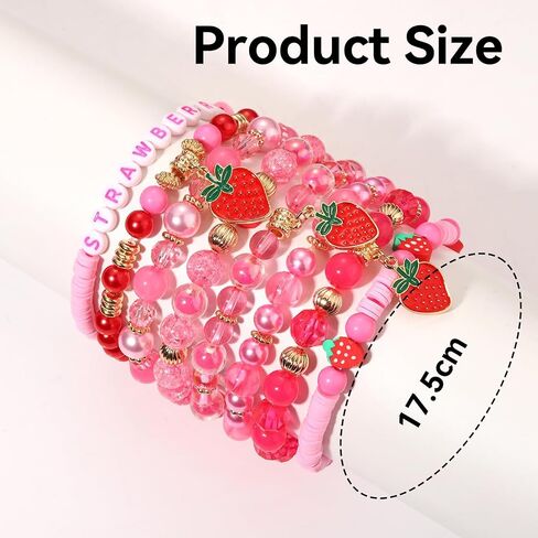 Strawberry Bracelet for Women Stackable Heishi Beaded Bracelets Fruit Strawberry Stretch Pink Beach Bracelets Halloween Christmas Jewelry Accessories in Saudi Arabia