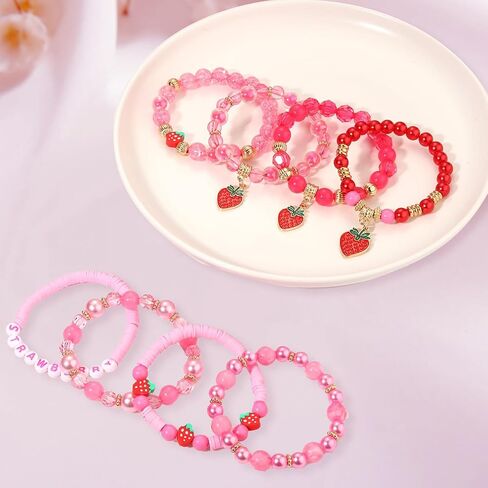 Strawberry Bracelet for Women Stackable Heishi Beaded Bracelets Fruit Strawberry Stretch Pink Beach Bracelets Halloween Christmas Jewelry Accessories in Saudi Arabia