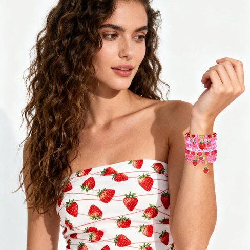 Strawberry Bracelet for Women Stackable Heishi Beaded Bracelets Fruit Strawberry Stretch Pink Beach Bracelets Halloween Christmas Jewelry Accessories in Saudi Arabia