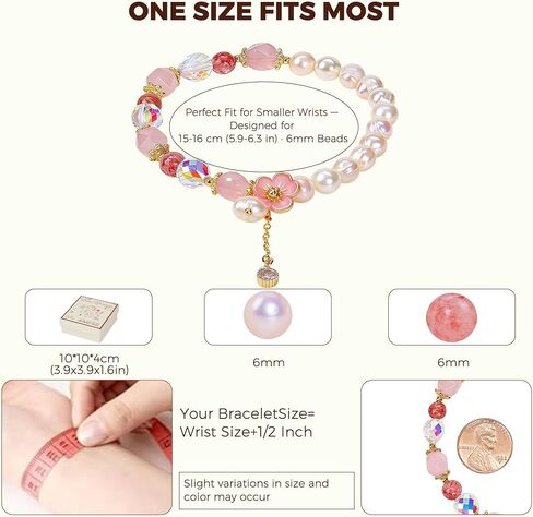 Handmade Strawberry Crystal Beaded Bracelet, Healing Pearl Bracelet for Women, Dainty Crystal Energy Gemstone Stretch Bracelet for Encourage, Aesthetic Anxiety Relief Jewelry, Spiritual Gift for Her, Includes Gift Box in Saudi Arabia