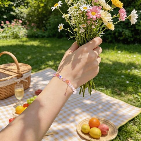 Handmade Strawberry Crystal Beaded Bracelet, Healing Pearl Bracelet for Women, Dainty Crystal Energy Gemstone Stretch Bracelet for Encourage, Aesthetic Anxiety Relief Jewelry, Spiritual Gift for Her, Includes Gift Box in Saudi Arabia