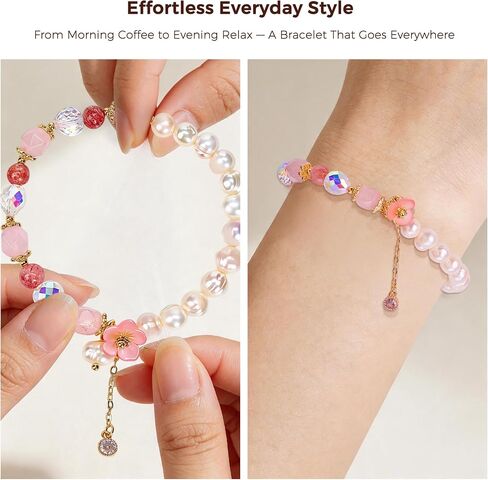 Handmade Strawberry Crystal Beaded Bracelet, Healing Pearl Bracelet for Women, Dainty Crystal Energy Gemstone Stretch Bracelet for Encourage, Aesthetic Anxiety Relief Jewelry, Spiritual Gift for Her, Includes Gift Box in Saudi Arabia